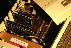 Closeup of an Apple II showing the expansion slots